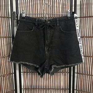 Bershka Denim Black High Waist Shorts Drawstring 8